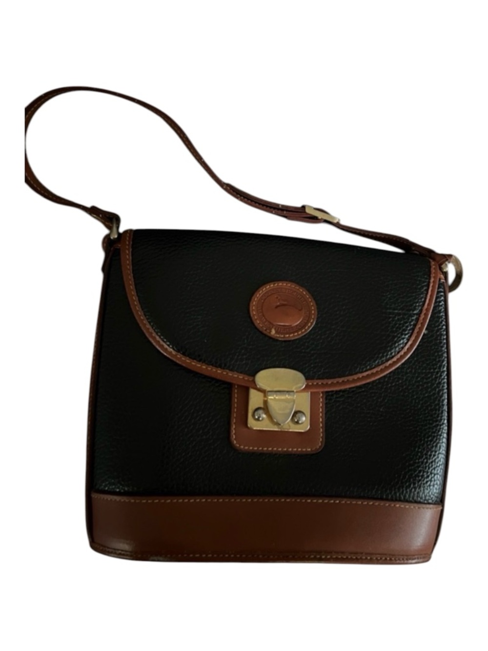Vintage Dooney & Bourke Cavalry Spectator Crossbody Black Tan Leather Bag USA